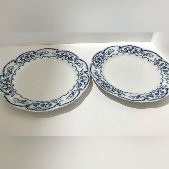 2 Antique Bishop & Stonier Plates Gladys Pattern Blue & White 10